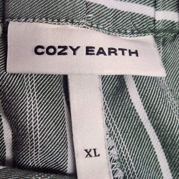 Cozy Earth Soft Woven Lounge Pants Women XL Green White Striped Pajama EUC - Picture 3 of 14